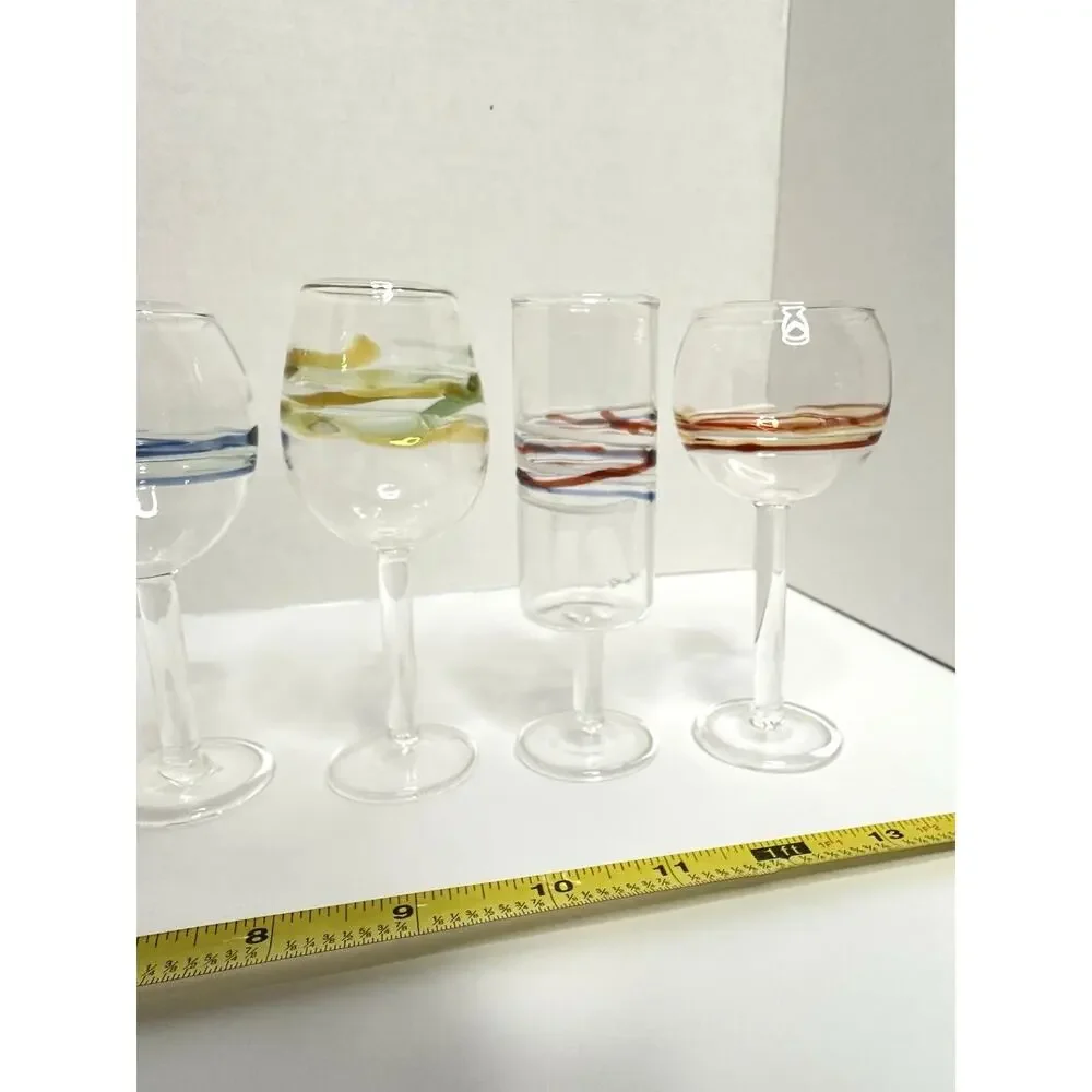 Vintage Hand Blown Multicolor Art Glass Cordial Glasses Set of 6 MCM Barware